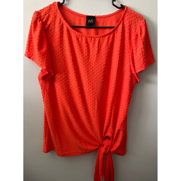 Anthropologie Top W5 Orange Textured Front Tie Short Sleeve Size Large - Picture 1 of 7